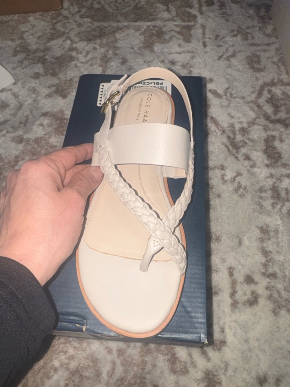 Cole Haan Cream Braided Toe-Loop Ankle Strap Sandal